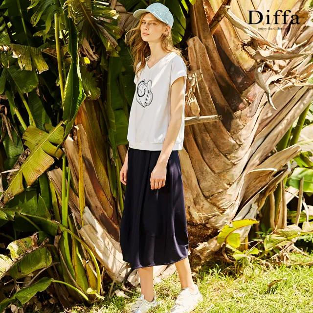 【Diffa】精緻貼袋設計長寬裙-女