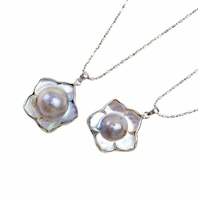 【大東山樑御珊瑚】彩虹珍珠銀Ｋ包邊墜子25~27mm(花形/扇形/心形)
