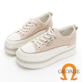 【GEORGE 喬治皮鞋】真皮免綁帶亮鑽 5CM厚底鞋 – 奶茶 414013IGI9