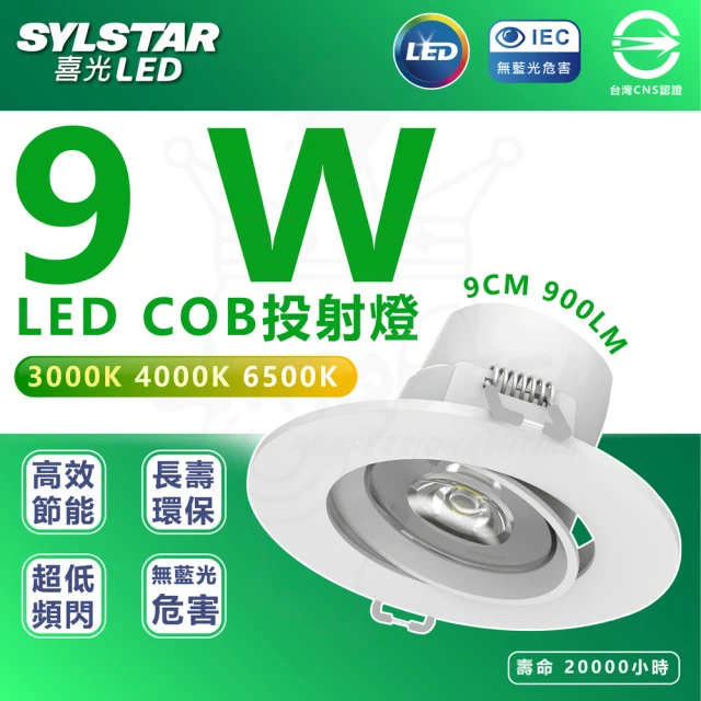 SYLSTAR 喜光 5入組 COB LED投射型崁燈(9cm崁孔 900lm)