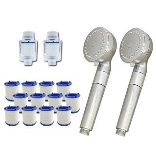 【Water More】臺灣專利 微氣泡蓮蓬頭2支 KB688(透明雙重除氯過濾器2個+替換濾芯12個)