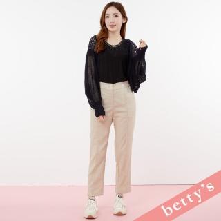 【betty’s 貝蒂思】後腰鬆緊壓褶直筒長褲(卡其色)