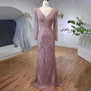 【女神婚紗禮服】高階氣質顯瘦輕奢v領魚尾宴會晚禮服LA71931粉紅色(選美宴會敬酒 拉鍊款晚禮服)