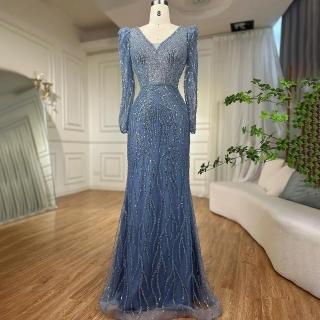 【女神婚紗禮服】高階氣質顯瘦輕奢v領魚尾宴會晚禮服LA71931雲霧藍(選美宴會敬酒 高階晚禮服)