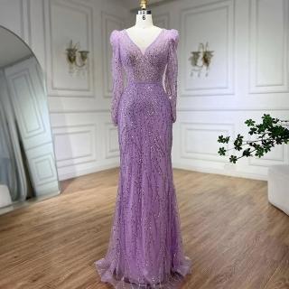【女神婚紗禮服】高階氣質顯瘦輕奢v領魚尾宴會晚禮服LA71931丁香紫(選美宴會敬酒 拉鍊款晚禮服)