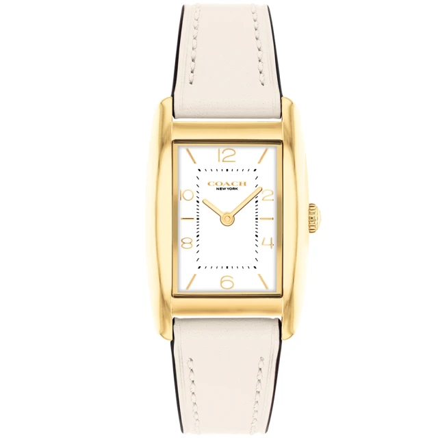 【COACH】官方授權經銷商 知性風采時尚腕錶-24mm/白面金框白皮帶(14504314)
