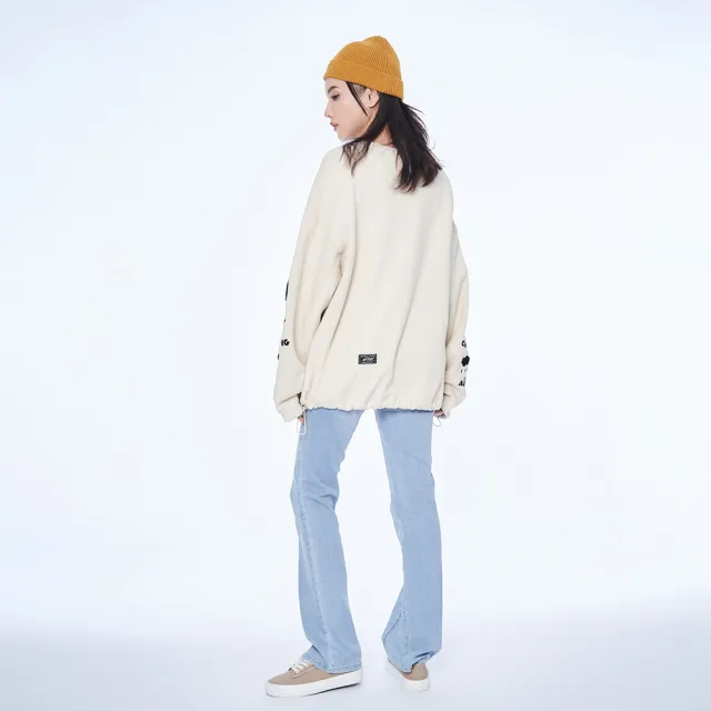 【5th STREET】雙11 中性款趣味黑熊圖案長袖T恤-杏色