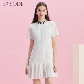 【EPISODE】氣質顯瘦百褶裙擺短袖洋裝E43731（白）