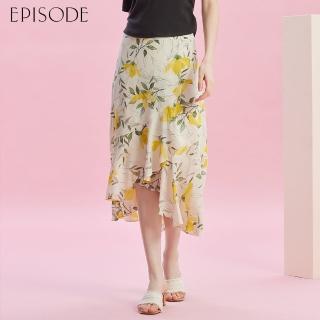 【EPISODE】柔軟蠶絲印花不規則荷葉邊長裙E43112（黃）