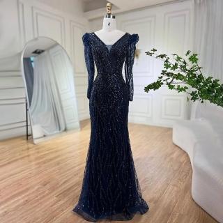 【女神婚紗禮服】高階氣質顯瘦輕奢v領魚尾宴會晚禮服LA71931海軍藍(選美宴會敬酒 高階晚禮服)