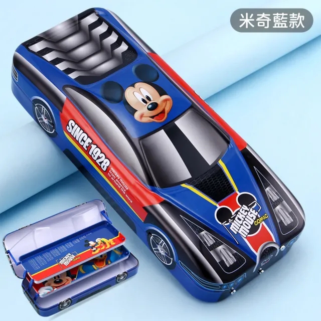 【Disney 迪士尼】米奇漫威英雄跑車多功能三層鉛筆盒文具盒(蜘蛛人/鋼鐵人/美國隊長)