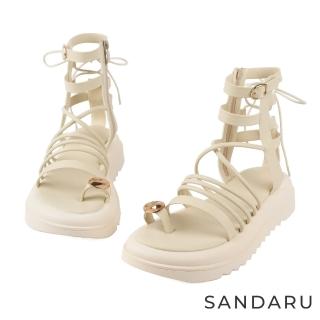 【SANDARU 山打努】涼鞋 金屬造型套趾綁帶羅馬涼鞋(杏)