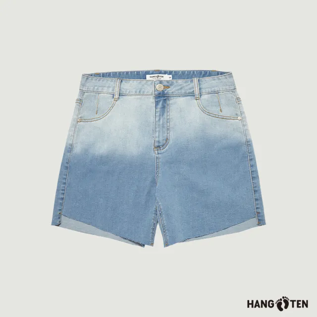 【Hang Ten】女裝-REGULAR FIT水洗漸層休閑牛仔短褲(淺藍)