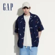 【GAP】男裝 Logo純棉印花翻領短袖襯衫-海軍藍(461251)