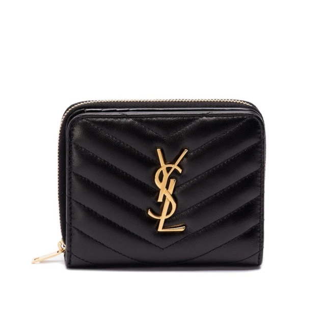 YSL 經典GABY系列菱格紋絎縫小羊皮金色金屬LOGO斜背