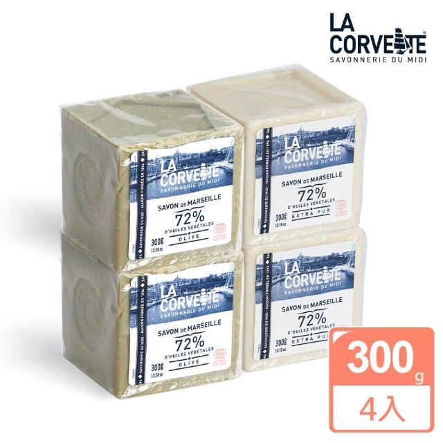 【La Corvette 法釩】經典馬賽皂300g 4入組(橄欖油x2+植物油x2)