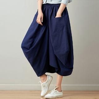 【LANNI 藍尼】★麻感舒適寬鬆飛鼠裙(女裝/洋裝/套裝/長版上衣/連身裙)