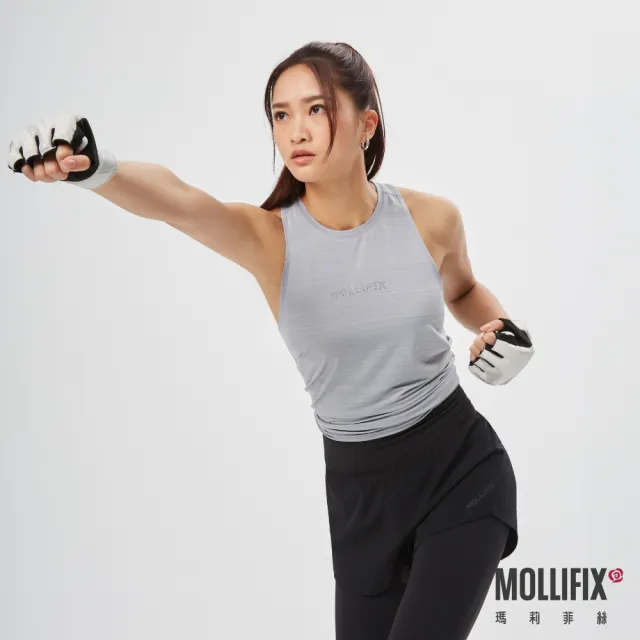 【Mollifix 瑪莉菲絲】涼感後開衩訓練背心、瑜珈上衣、瑜珈服(3色任選)