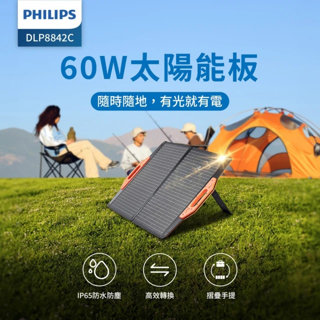 Philips 飛利浦 60W折疊太陽能充電板 DLP8842C(適用車宿/露營/戶外)