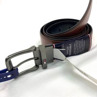 【Tommy Hilfiger】TOMMY 皮帶 35MM寬 偏軟 雙面 外黑內棕 腰帶 選大不選小 休閒皮帶 送禮(皮帶8150內1)