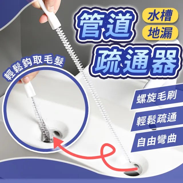 【JHS】4入組 螺旋刷毛管道水槽毛髮疏通器 送廚房水槽過濾網30入(水管疏通器 下水道疏通器 清潔鉤)
