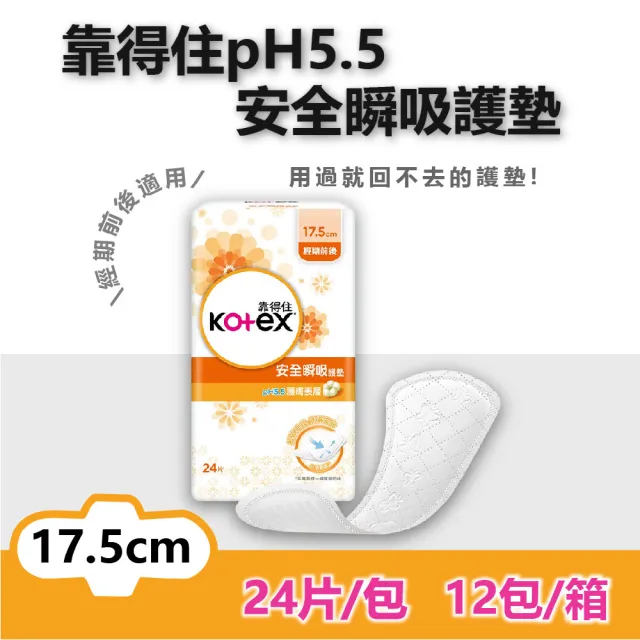 【Kotex 靠得住】12包17.5cm 安全瞬吸護墊(24片x12包)