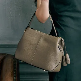 【2R 手工真皮】托斯卡尼Toscani牛皮瑪歌流蘇肩背包 灰卡其(肩背包 斜背包)