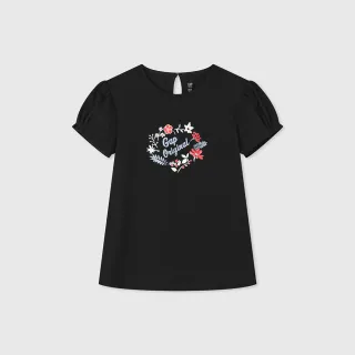 【GAP】女童裝 Logo印花圓領短袖T恤-黑色(465959)