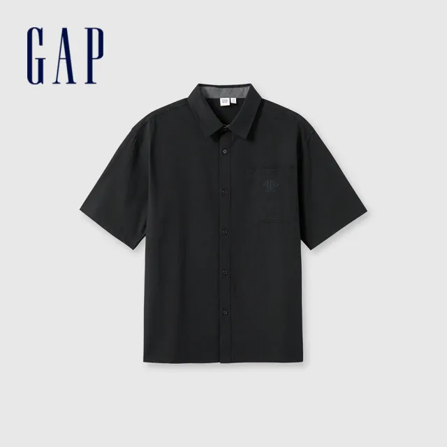 【GAP】男裝 Logo亞麻翻領短袖襯衫-多色可選(464288&461256&885844)