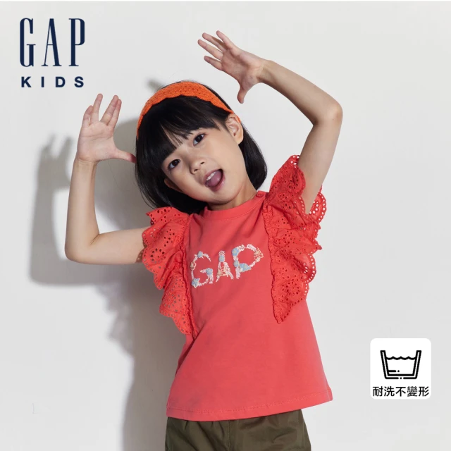 GAP 女幼童裝 Logo印花圓領短袖T恤-玫紅色(466634)