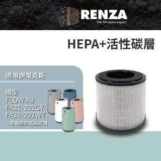 【RENZA】適用Electrolux 伊萊克斯 Flow A3 FA31-202GY 202WT 202PK 202GN BL 空氣清淨機(HEPA+活性碳濾網)