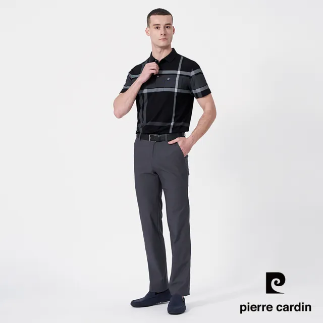 【pierre cardin 皮爾卡登】商務休閒 男款 大定位印格短袖POLO衫-黑色(5247255-99)