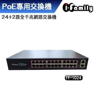 【I-Family】IF-1024 24+2埠 全千兆 PoE供電 超高速乙太網路供電交換器