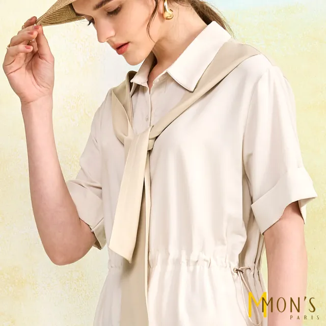 【MON’S】優雅披肩造型抽繩襯衫洋裝