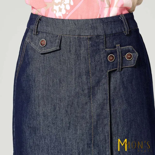 【MON’S】鈕扣造型開叉丹寧褲裙