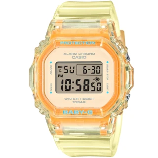 【CASIO 卡西歐】卡西歐Baby-G 經典方形電子錶-橘黃果凍色(BGD-565SJ-9 台灣公司貨)