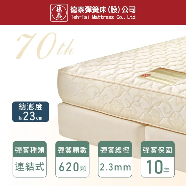 【德泰 歐蒂斯系列】優活 連結式硬式彈簧床墊-雙大6尺(送保潔墊)