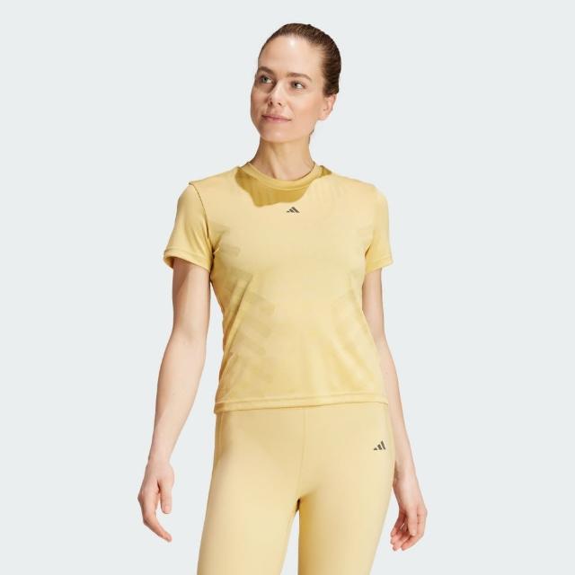 【adidas 愛迪達】上衣 女款 短袖上衣 運動 HR HIIT AIRCH T 黃 IS3692