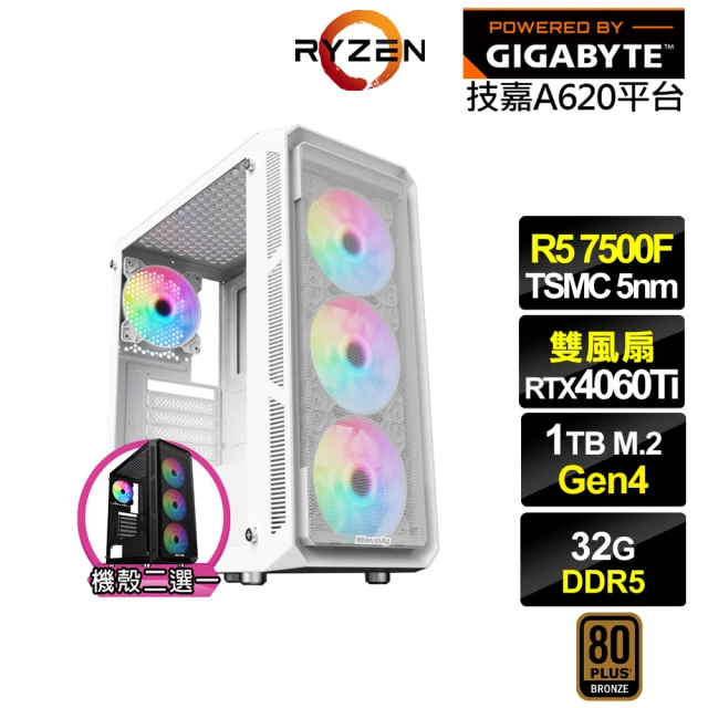 技嘉平台技嘉平台 R5六核GeForce RTX 4060TI{冰風暴GK18C}電競電腦(R5-7500F/A620/32G/1TB)