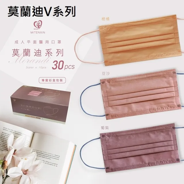【天心】4盒組-MD雙鋼印成人平面滿版醫療口罩(莫蘭迪系列 3款各10片/盒)