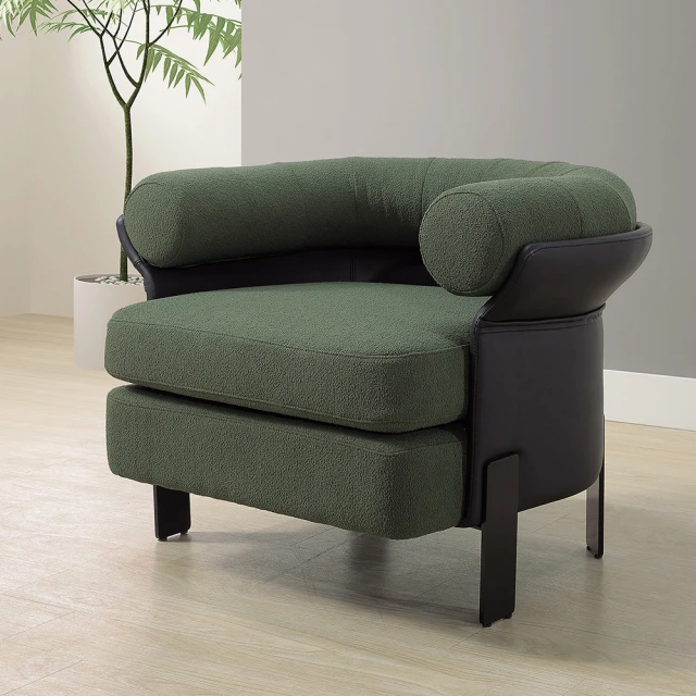 BODENBODEN 魯維墨綠色布面造型休閒單人椅/沙發椅/扶手餐椅/商務洽談椅/房間椅/會客椅/設計款椅