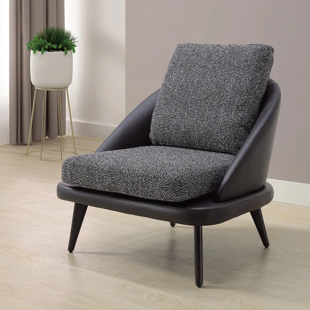 BODEN 麥斯米白色皮革造型休閒單人椅/沙發椅/扶手餐椅/
