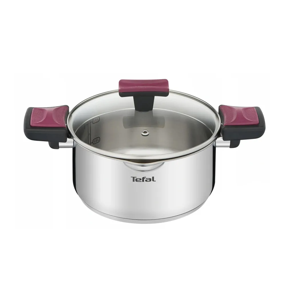 【Tefal 特福】香頌不鏽鋼系列聰明瀝水24CM雙耳湯鍋(加蓋)