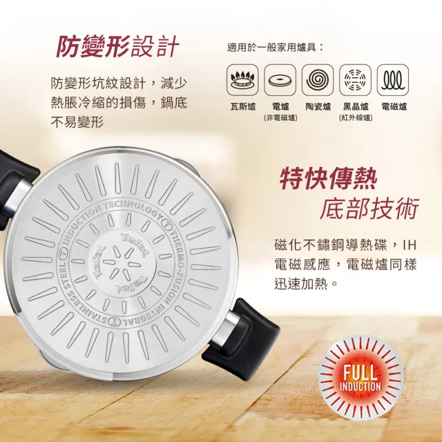 【Tefal 特福】香頌不鏽鋼系列聰明瀝水24CM雙耳湯鍋(加蓋)