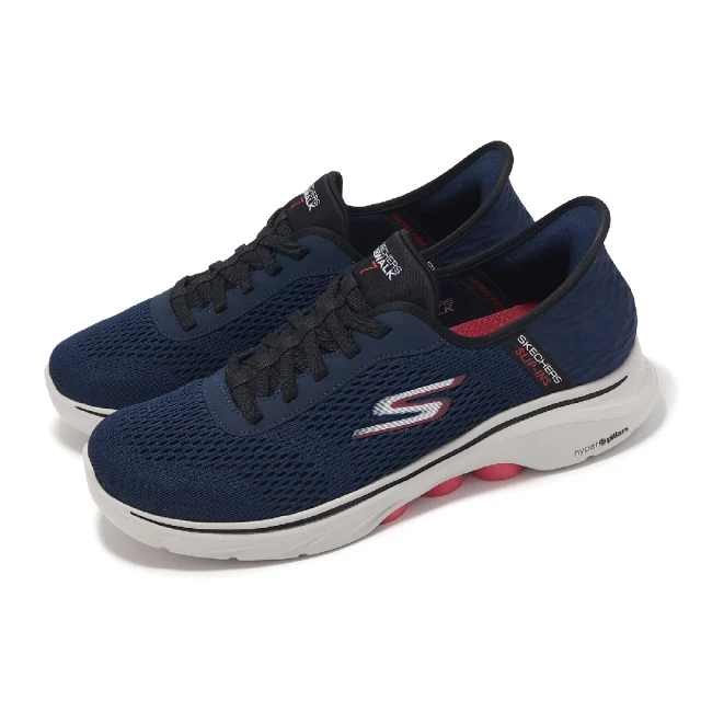 SKECHERSSKECHERS 休閒鞋 Go Walk 7-Free Hand 2 Slip-Ins 男鞋 藍 紅 套入式 緩衝(216648-NVRD)