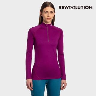 【Rewoolution】女LINDSEY 190g長袖半開襟 [梅洛紅]WC90207(羊毛衣 長袖T恤 登山必備 吸濕排汗)