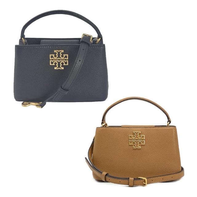 【TORY BURCH】雙T-LOGO素面皮革手提兩用包