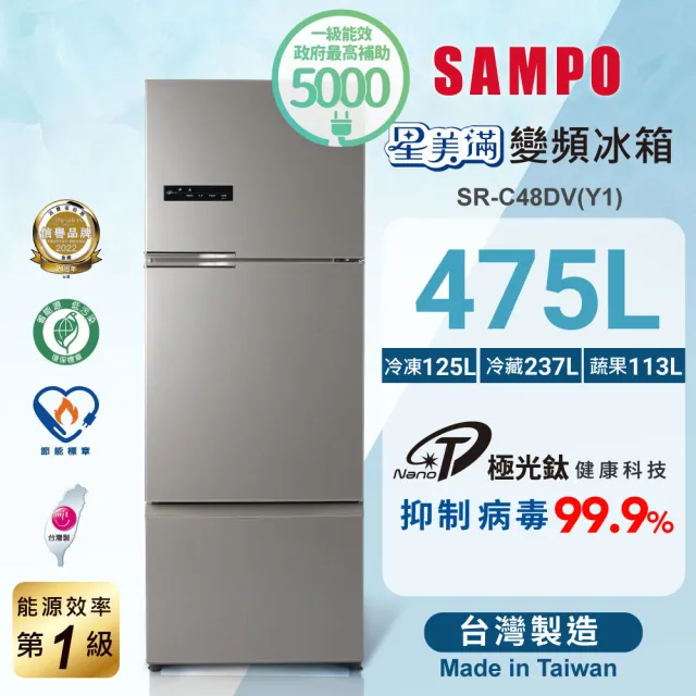 【SAMPO 聲寶】475公升一級變頻系列極光鈦三門冰箱(SR-C48DV-Y1)