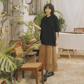 【MOSS CLUB】暗條不對稱LACE長裙(黑 咖)