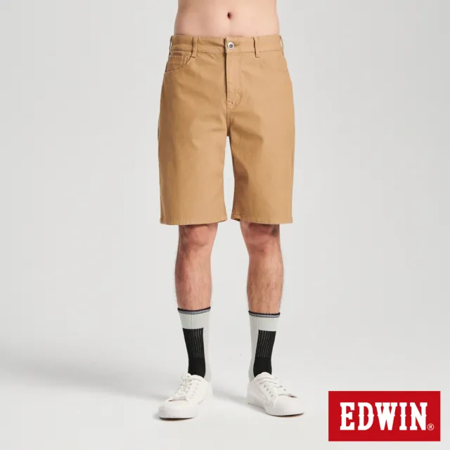 【EDWIN】男裝 加大碼 冰河玉斜紋 迦績JERSEYS 寬丹寧短褲(灰卡其)